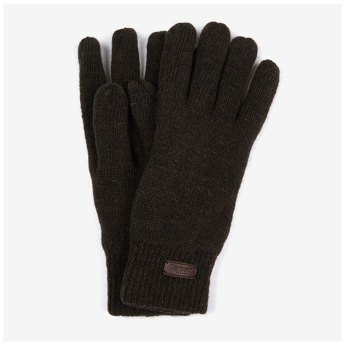 Barbour Carlton knitted wool gloves in dark olive green with leather logo patch