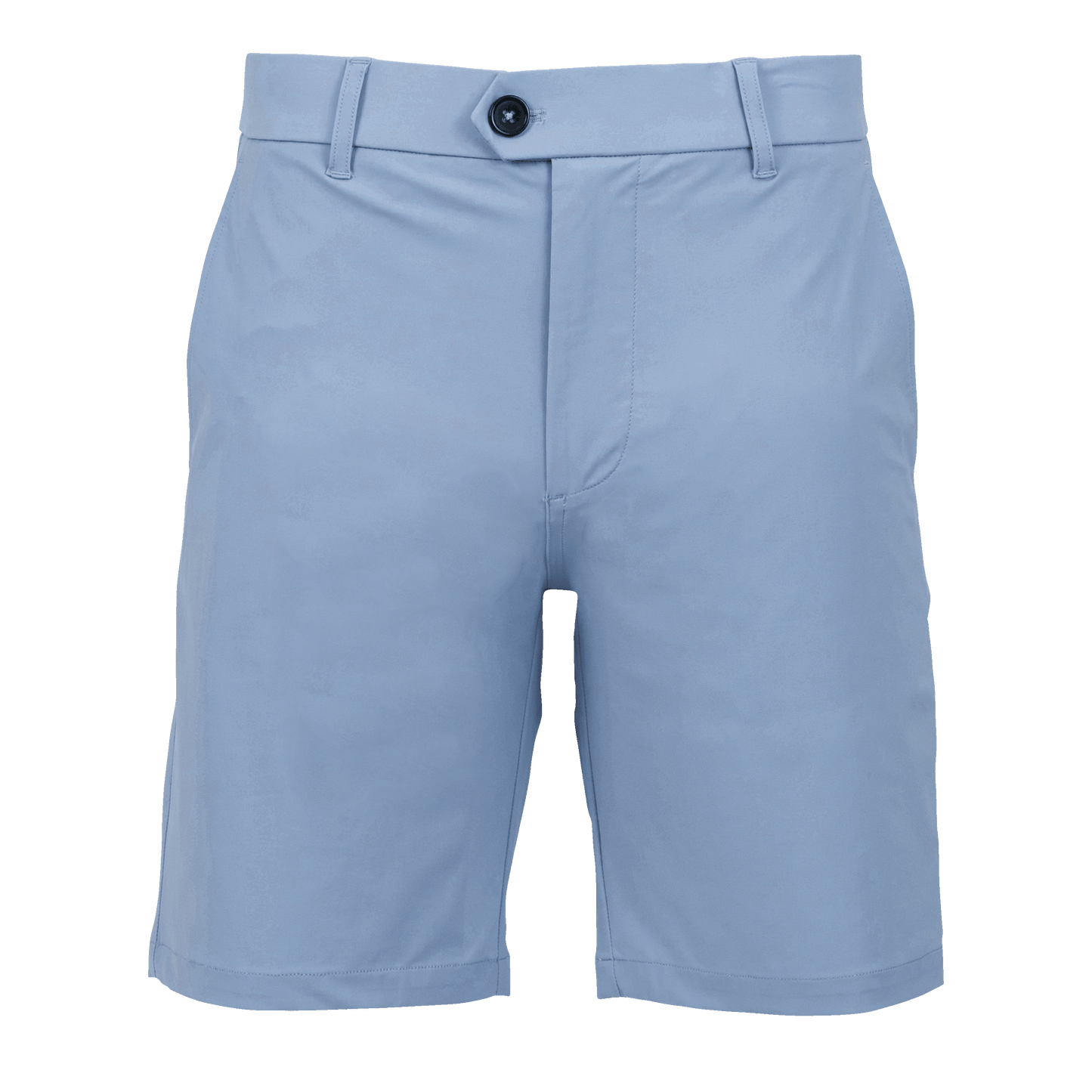 Light blue Greyson Montauk golf shorts with button waistband on green background